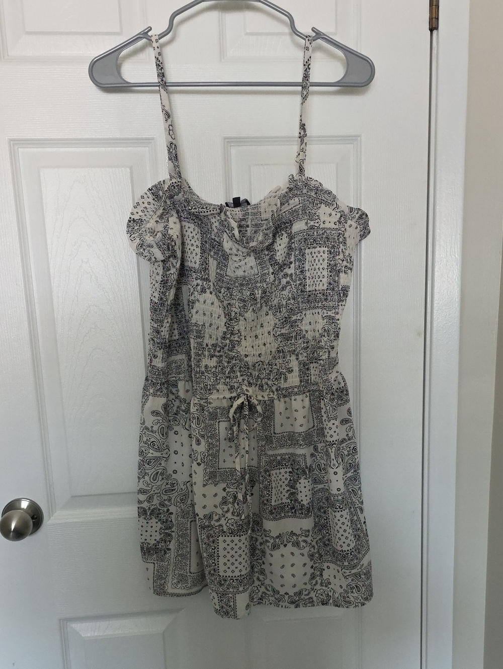 Cream and Black Printed Spaghetti Strap Mini Top